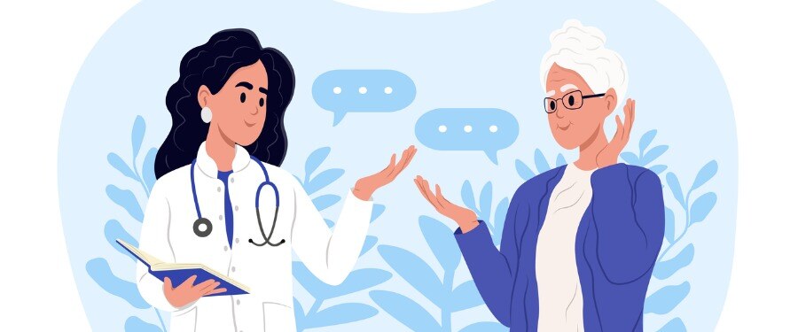 illustration of patient talking to doctor about a clinical trial